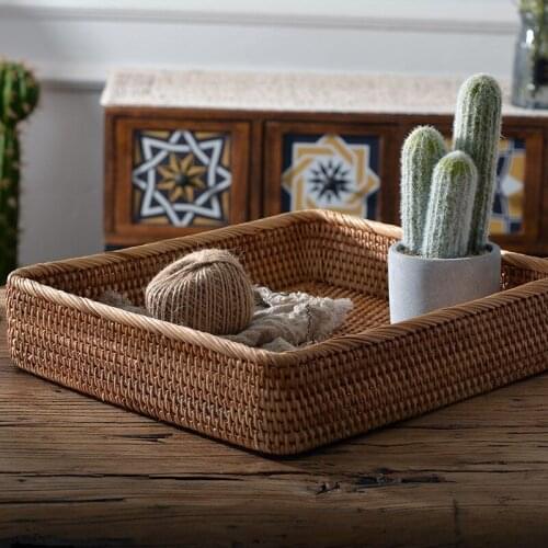 Handmade Vietnam Autumn Rattan Weaving Tea Table Snacks Toy Household Office Desktop Storage Basket
