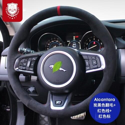Steering wheel cover for JAGUAR XF XJL XE F-PACE F-TYPE Real Alcantara suede hand-Stitch grip Car parts Suture Auto accessories