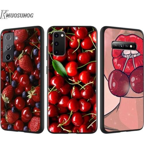 Red cherry Summer Fruit Silicone Cover For Samsung Galaxy S21 S20 FE Ultra S10 S10E Lite S9 S8 S7 Edge Plus Phone Case