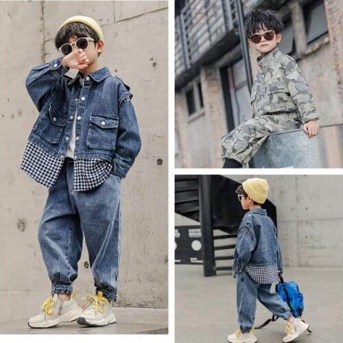 Boys Sportsuit Set Cowboy Suits Denim Clothing Fashion Tracksuit Kids Children Camouflage Clothes Boys Jacket Pants Set 2PCS