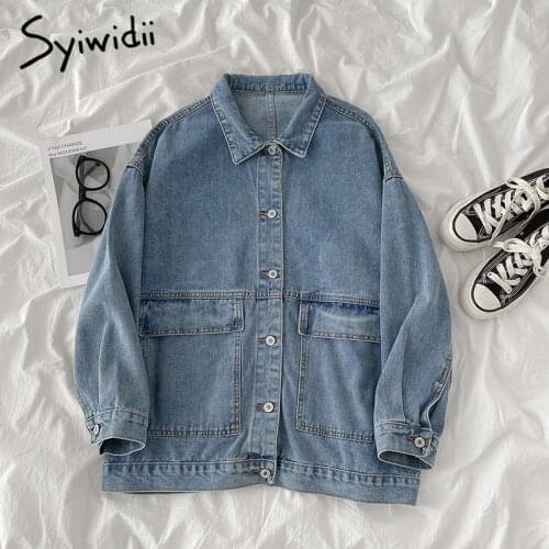 Syiwidii Long Sleeve Jean Jacket Women Fall 2021 New Fashion Loose Casual Coats Turn-down Collar Female Single Breasted Outwear