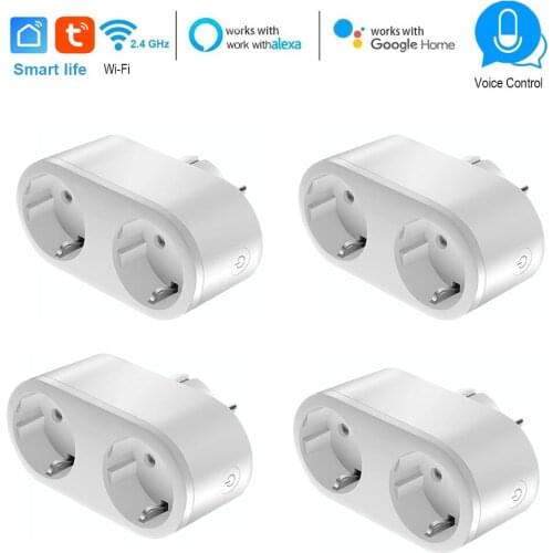 Timer Socket Wifi Smart Power Socket 2 in 1 EU Plug Outlets Timing Voice Control Tuya Smart Home Support Alexa Google Home