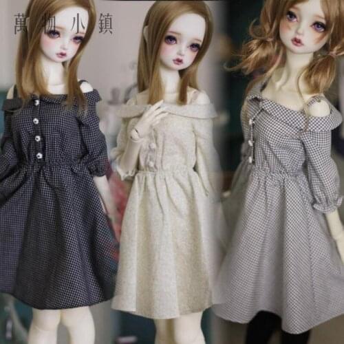 Stock New 1/3 SD DD BJD Smart Doll Clothes Cute greyish white/Light yellow/Deep Blue Condole belt Dress/Skirt