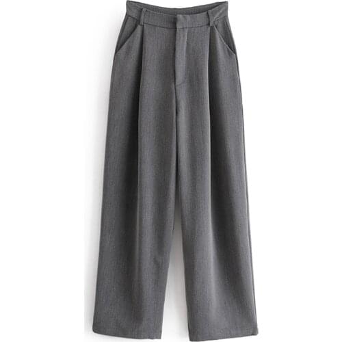 2021 New Gray Suit Pants Women High Waist Straight Pants Female Casual Loose Trousers Streetwear