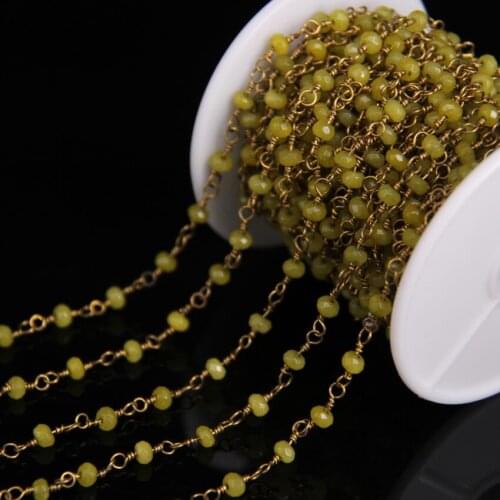2x4mm Yellow Jaspers Gems Rosary Chain,Malaysia Jades Stone Faceted Rondelle Abacus beads Brass Chain,Bracelet Necklace Jewelry