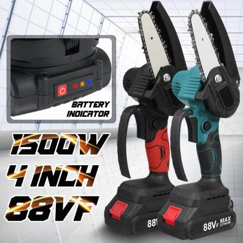 4 Inch 1500W 88VF Mini Electric Chain Saw With Battery Indicator Rechargeable Woodworking Tool For Makita 18V Battery EU Plug