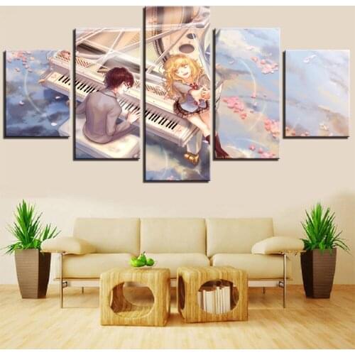 5 Pieces Music Art Love Cartoon Your Lie Is in April Wallpaper Girl Boy Piano Posters Sky Wind Home Modular Decor Framework