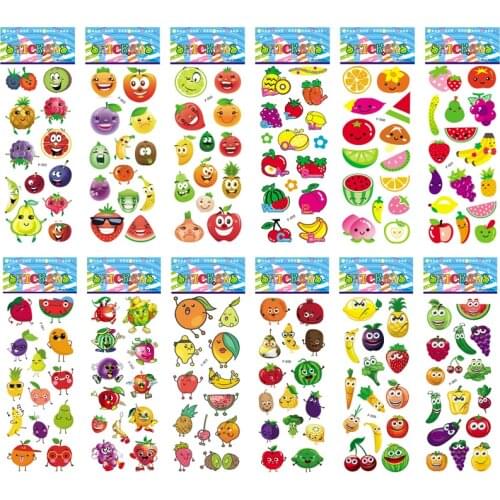 6 Sheets/set Vegetable Stickers Cartoon Kids Food Stickers Toys Gifts For Kids Reward Sticker Notebook Diary Label