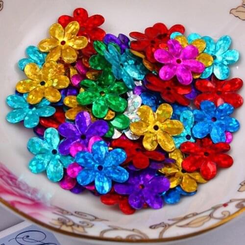 600pcs/lot Flower Sequins 15mm Six Petals PVC Decoration Sewing DIY Wedding Craft Scrapbook For Clothing Multi Laser Colors