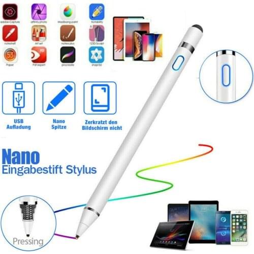 Active Stylus Pen 1.5mm Fine Tip Pencil Rechargeable 2-in-1 for Android/iOS Tablet Active Stylus Pen Capacitive Touch Screen