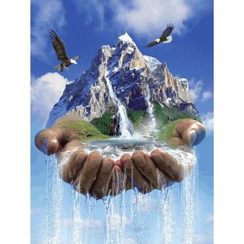 Full drill 5D DIY diamond embroidery waterfall hand square diamond painting Cross Stitch Rhinestone mosaic home decoration gift