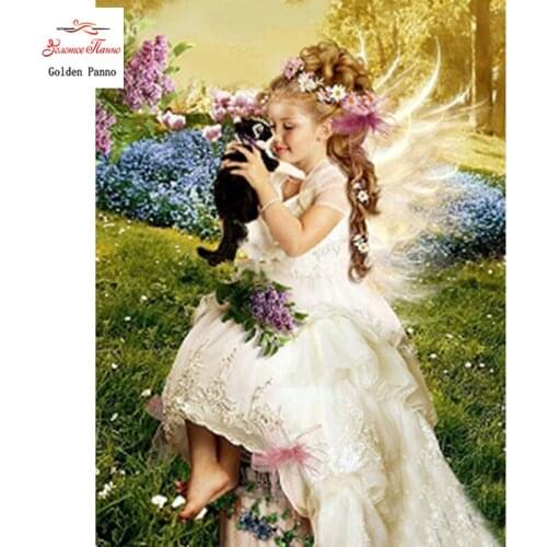 GOLDEN PANNO Diamond Painting Full Square 5D Diy Daimond Embroidery Diamant Mosaic Sale Displasy Broderie Diamant Angel girl cat