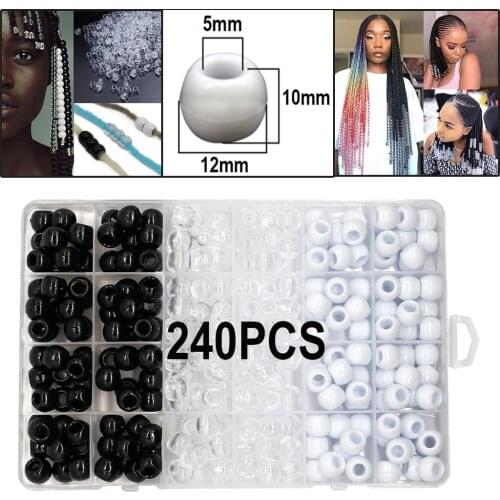 240Pcs Pony Beads Mixed Bulk Hair Braid Beads with Storage Box for DIY Bracelet