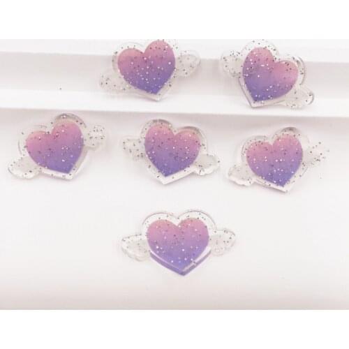 Glitter Resin Kawaii Colorful Purpl LOVE Wing Flatback Rhinestone Acrylic Sheet 10 Pcs Scrapbook DIY Crystal Decor Craft
