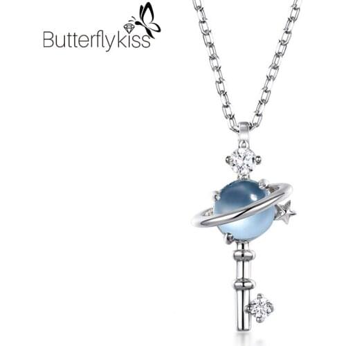 Bk Planet Key Pendant Necklace For Women Sky Blue Topaz 925 Sterling Silver Wedding Engagement Unusual Necklaces Fine Jewelry