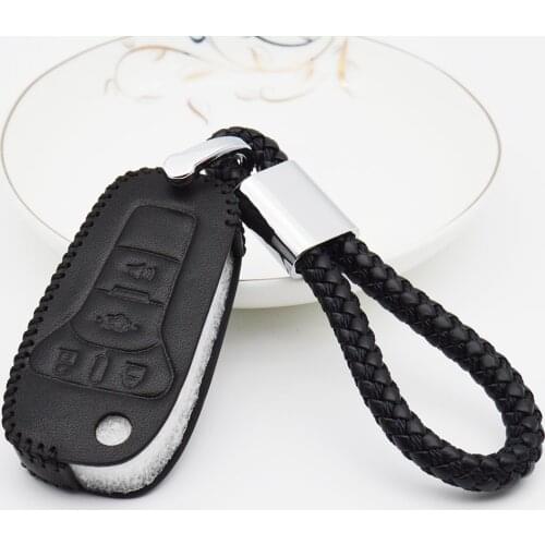 Car Remote Key Cover Case For Ford Fiesta Mk7 Mondeo Mk3 Mk4 Focus Mk3 Kuga 2017 Fusion Real Leather Key Ring Shell Accessories