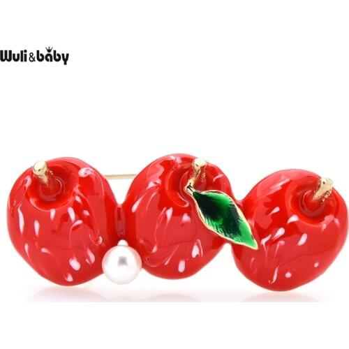 Wuli&baby Enamel Hawthorn Brooches Pins For Women Apple Brooch Pins Jewelry Gift 2021