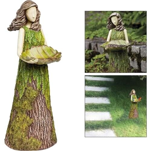 Sherwood Fern Fairy Statuary With Bird Feeder Resin Ornament Outdoor Garden Statue Cute Garden Accessories