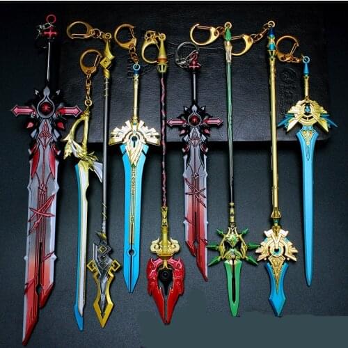Game Genshin Impact Sword Tartaglia Ganyu Venti Klee ZhongLi Diluc Xiao Alloy Keychain Series Anime Sword Model Weapon Set Toy