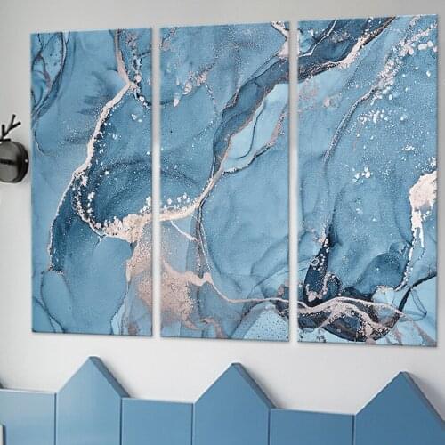 Blue Alcohol Ink Pattern Canvas Paintings Abstract Multicolored Marble Wall Art Prints Pictures Posters for Bedroom Home Decor