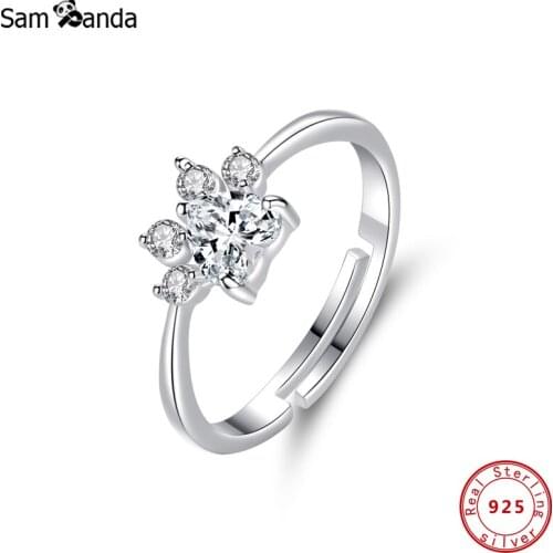 New Authentic 100% 925 Sterling Silver Pet Paw Print Adjustable Finger Rings For Women Wedding Gift Luxury Fine Jewelry