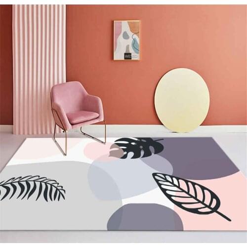 Cute Pink Blue Gray Plant Leaf Rug Living Room Large Size Soft Kids Carpet Kawaii Bedroom Girl Room Decoration Area Rug Home