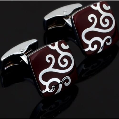 Fashion brand mens shirt cuffs Red cloud Enamel Cufflinks Square Silvery Cufflinks wholesale and retail For Men Gifts