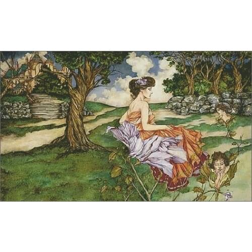 Garden Lady under the Tree Woman Cross Stitch Kits Needlework 14CT Unprinted Embroidery Top Quality DIY Handmade Decoration