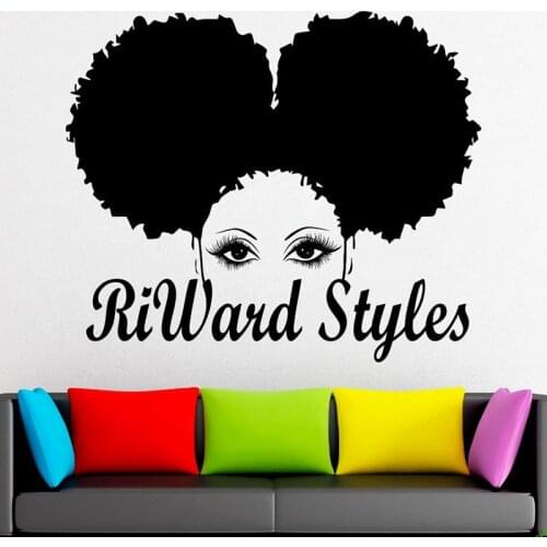 African style Wall Decal Beauty Shop Logo Window Sticker Beauty Salon Home Decor Woman Face Africa Afro American Art Mural H474