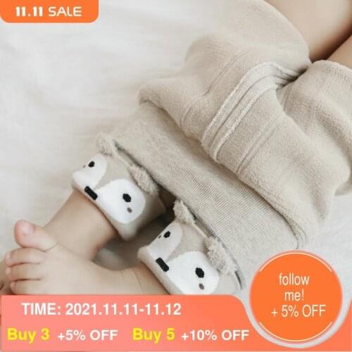 2019 autumn and winter new tight children plus velvet thickening pants baby warm cute cartoon pantyhose clothing for boy girls