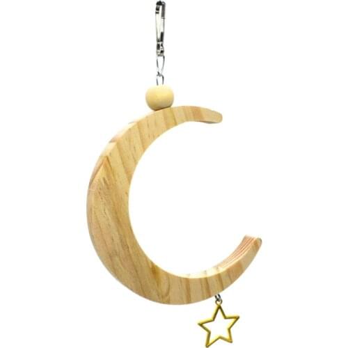 Parrot Swing Perch Stand Toy Moon Shape Hanging Hammock Bell Bird Grinding Stick R2JC