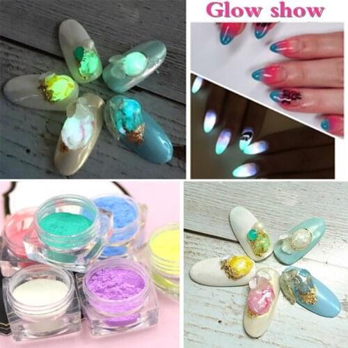 Neon Phosphor Powder Nail Glitter Powder Dust Luminous Pigment Bright Nail Glitters Glow in the Dark Fluorescent Powder 1 Box