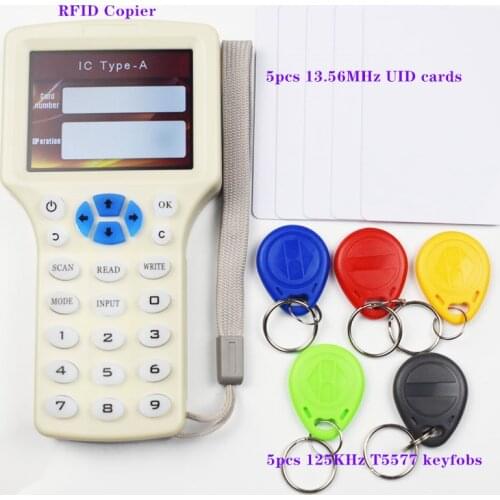 10 English Frequency RFID Copier Duplicator 125KHz Key fob NFC Reader Writer 13.56MHz Encrypted Programmer USB UID Copy Card Tag
