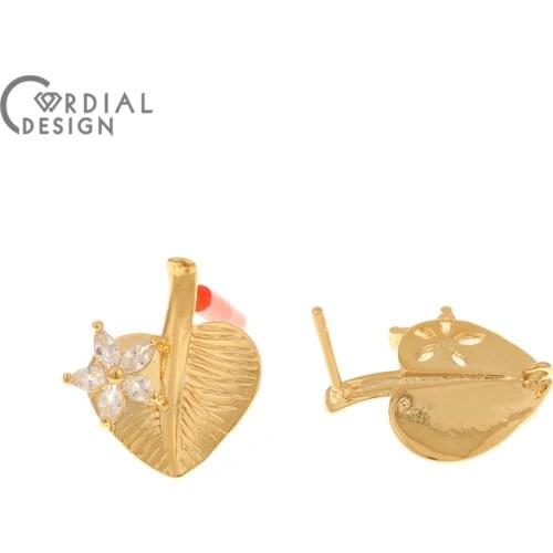 Cordial Design 20Pcs 18*19MM Jewelry Accessories/Hand Made/Genuine Gold Plating/Leaf Shape/DIY Jewelry Findings/CZ Earrings Stud