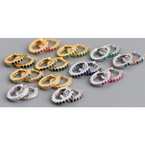 Colorful Zircon Round Hoop Huggie Earrings For Women 925 Sterling Silver Geometric Small Circle Earrings for Girls Jewelry Gift
