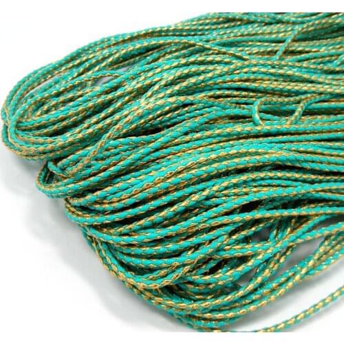Free shipping 20m gold mix blue braid PU leather Beading Cord 3mm dia. Beading Wire Handcraft Accessory for bracelet & necklace