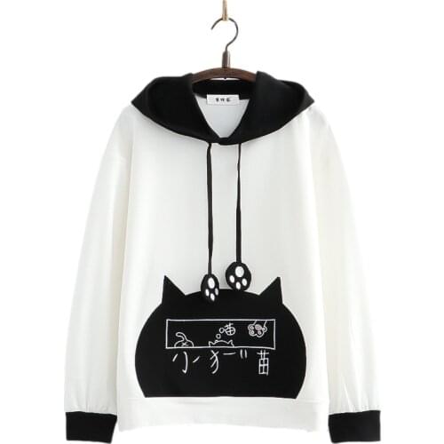 Japan Harajuku Kawaii Hoodie Women Cute Cat Anime Hooded Sweatshirt Female Streetwear Long Sleeve Top Fashion Cartoon Pullover