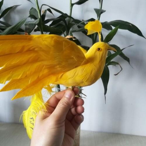 About 28x25cm yellow feathers Phoenix bird hard model, foam & feathers bird prop,home garden decoration toy Xmas gift b0908