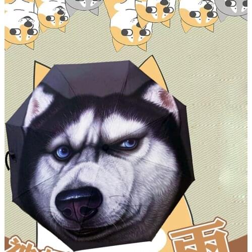 Creative Dog Head Painting Umbrella Women Men Sun Paraguas Anti UV Vinyl Fold Rain Umbrellas Outdoor Parasol For Kids Gifts