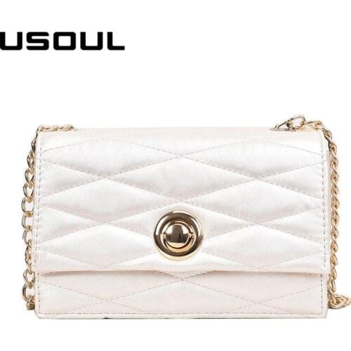 USOUL 2020 Ladies Classic Flap Bag Diamond Lattice PU Leather Messenger Bags Women Luxury Goldren Chain Handbag Bolsa Feminina