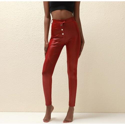 Women PU Leather Pants High Waist Elastic Skinny Trousers Sexy Slim Female Pencil Pants New Womens Tight Pants 2021