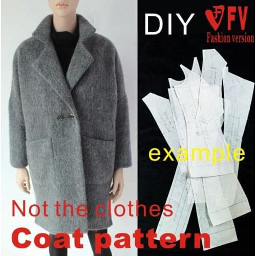 Ladies Falling Shoulder Long Coat 1:1 Pattern Garment Sewing Drawing BFY-131