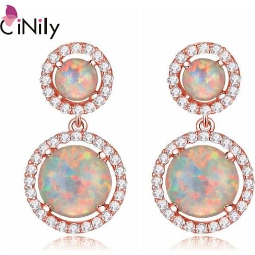 CiNily White Fire Opal Zircon Rose Gold For Women Jewelry Stud Earrings OH4712