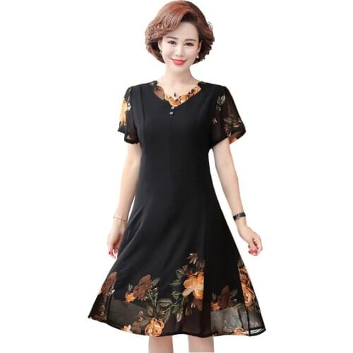 Plus Size Casual Elastic Waist Boho Dress Women Beach Summer Dresses Floral Print Vintage Chiffon Midi Dress FC1299