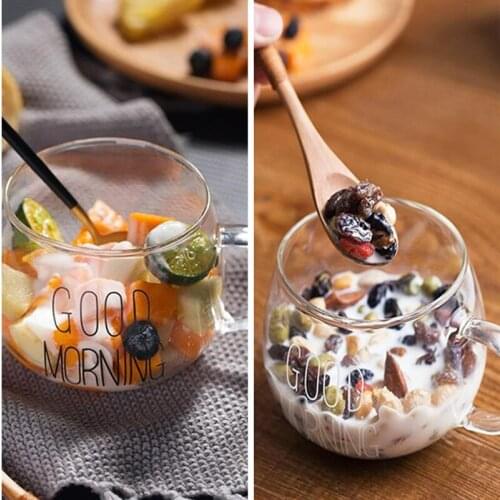 1pc Good Morning Black White Letter Milk Tea Coffee Cup Heat-resistant Glass Round Fun Cups Crystal Transparent Mugs With Handle