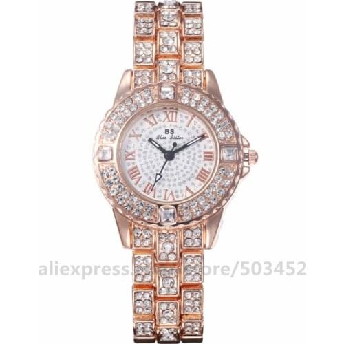 100pcs/lot Full Crystal Alloy Belt Watch Powder Dail Classic Design Lady Watch Luxury Women Wristwatch Factory Price Clock