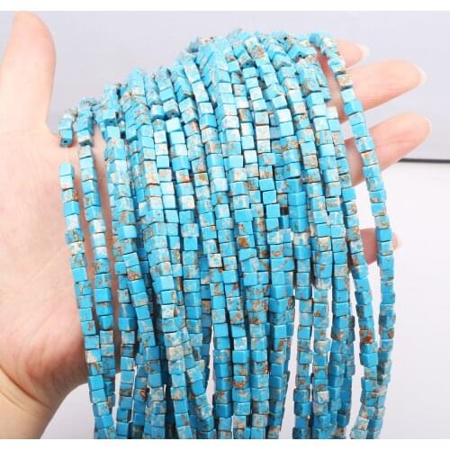 2020 Natural Stone Bead Square Amazonite/Agates Hole Bead for Charm Jewelry Making DIY Necklace Bracelet Accessories 4x4mm