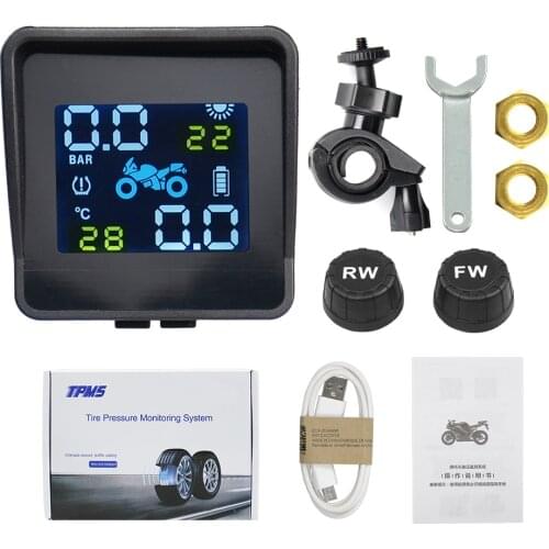 2020 Alarm System with 2 External Sensors USB Solar Charging Motorcycle TPMS Motor Tire Pressure Tyre Temperature Monitoring