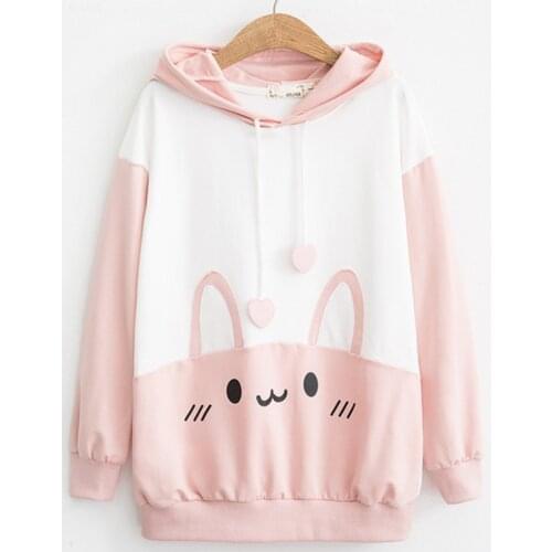 2021 Spring Fashion Women Rabbit Cartoon Print Hoodies Long Sleeve Outwear Coat Casual Hooded Sweatshirt