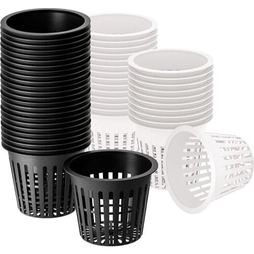 3 Inch Net Cup Hydroponic Tank, 50Pack Hydroponic Planting Basket, Used for Hydroponics, Slotted Mesh, Black and White